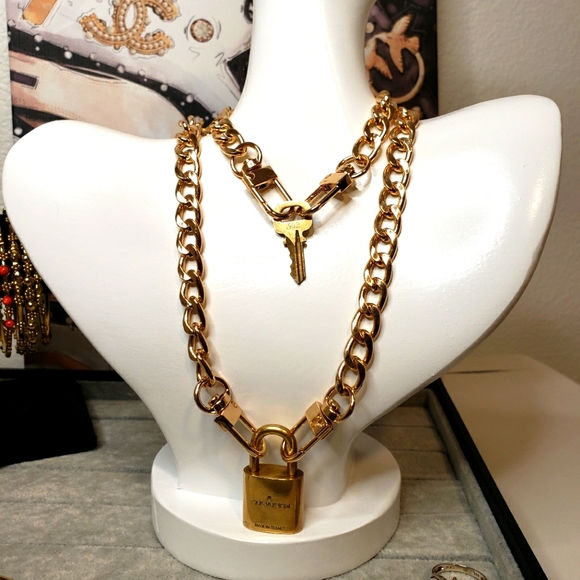 Designer Chain Necklace with Authentic Louis Vuitton Lock Attached – Relics  to Rhinestones